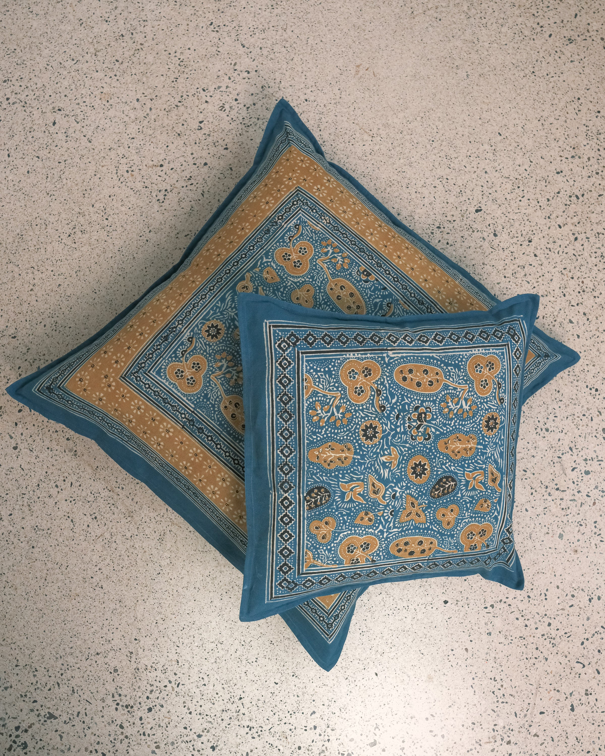 Ajrakh Cushion Covers ~ Red Marigold Motif ~ Set of 2