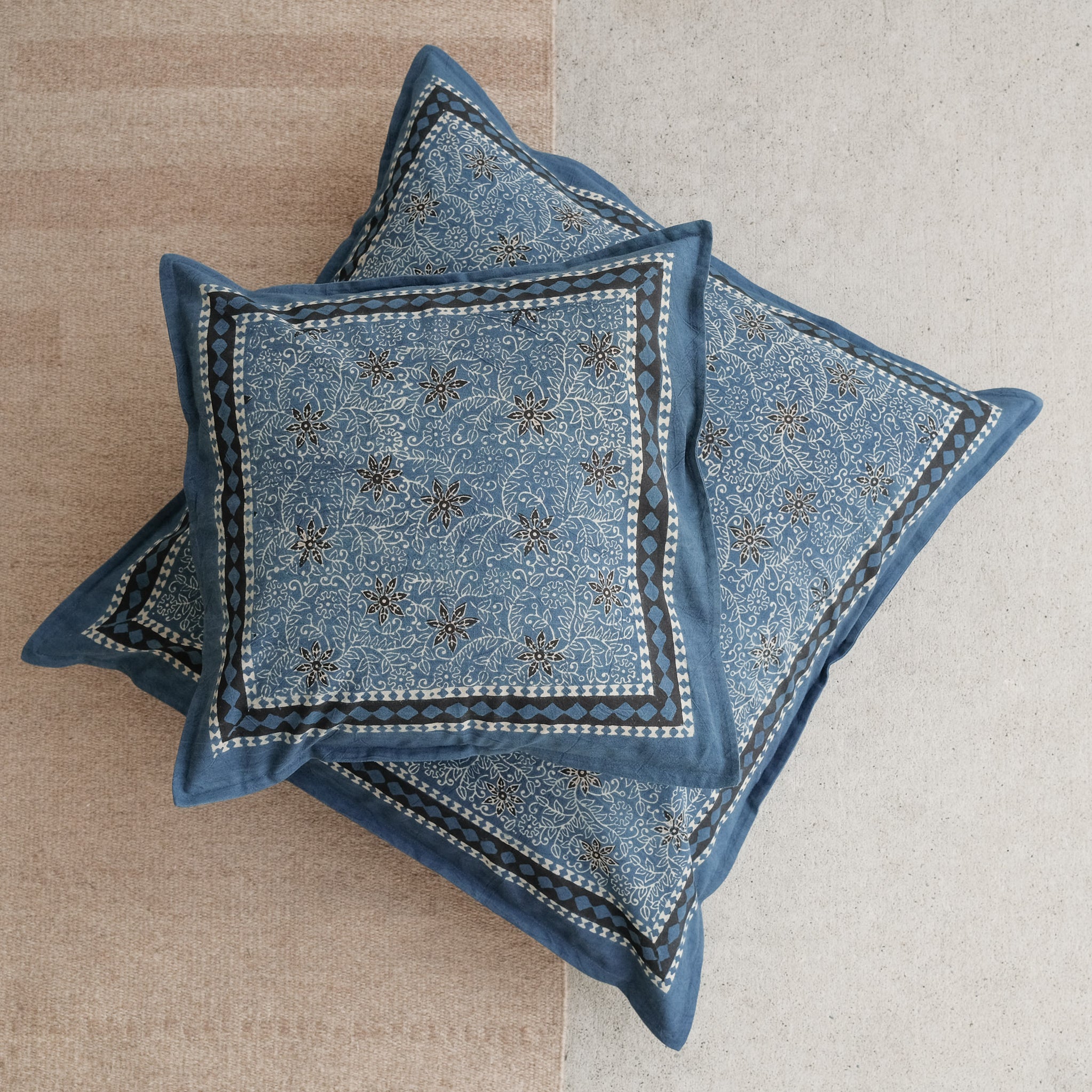 Blue - Ajrakh Patch Ikat Cushion Cover 14 main image 0