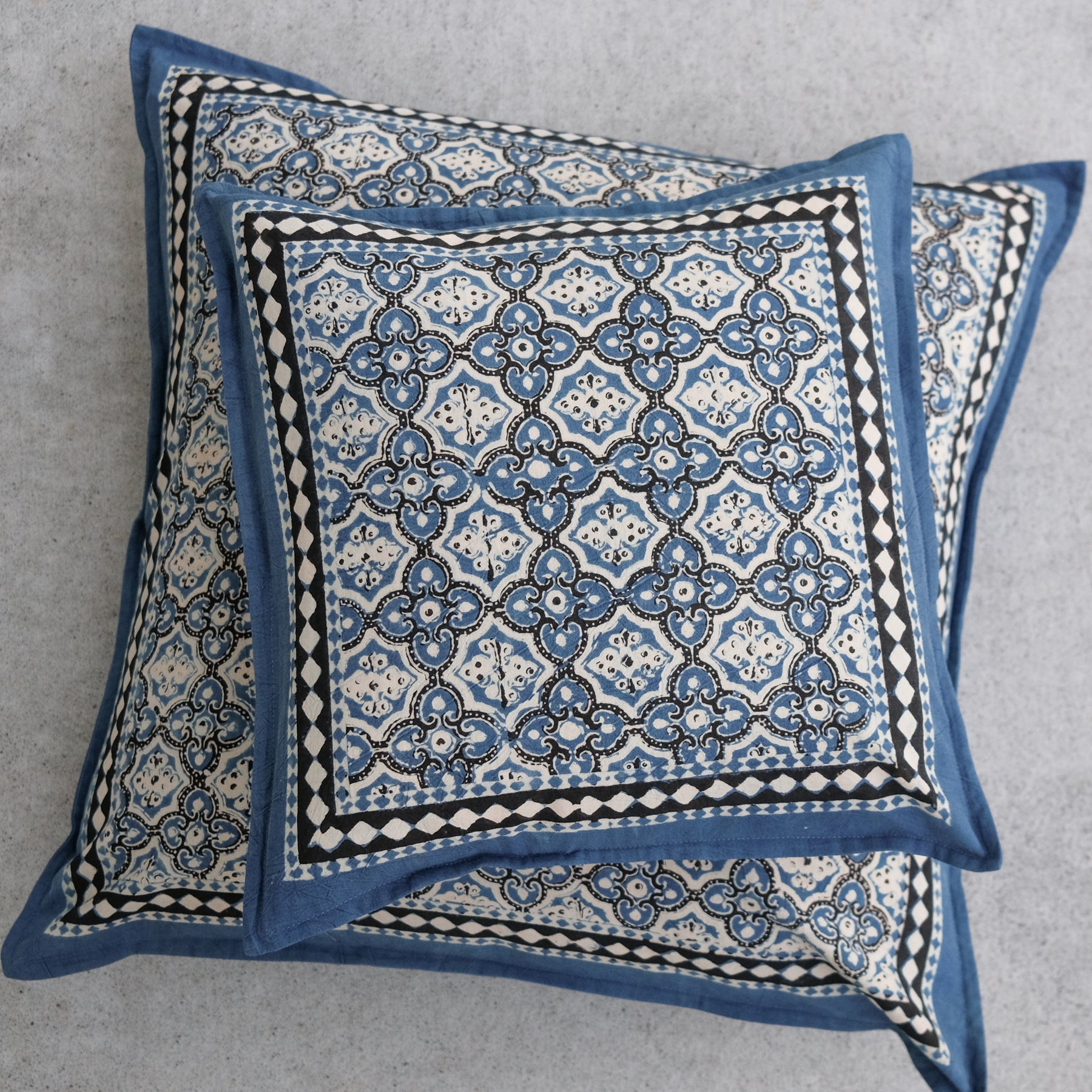 Blue - Ajrakh Block Print Cotton Cushion Cover 22