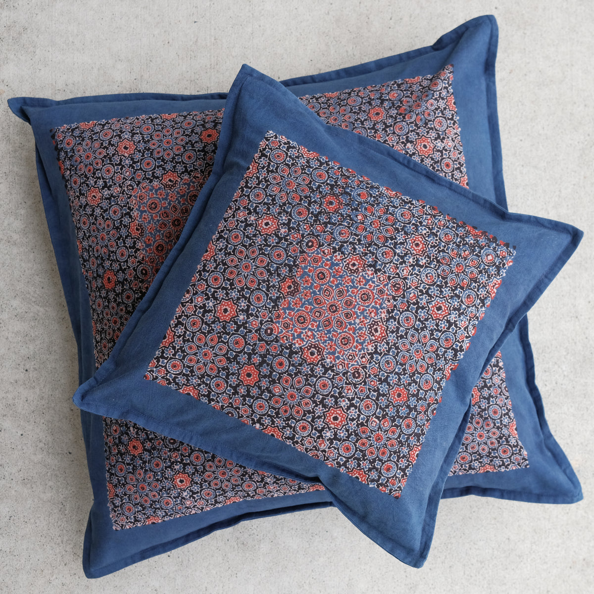 Blue - Ajrakh Patch Ikat Cushion Cover 14