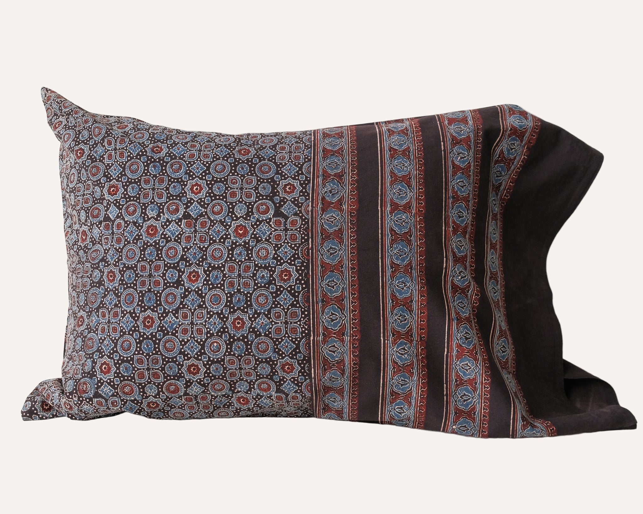 Black - Set of 2 Ajrakh Block Print Cotton Pillow Covers 16