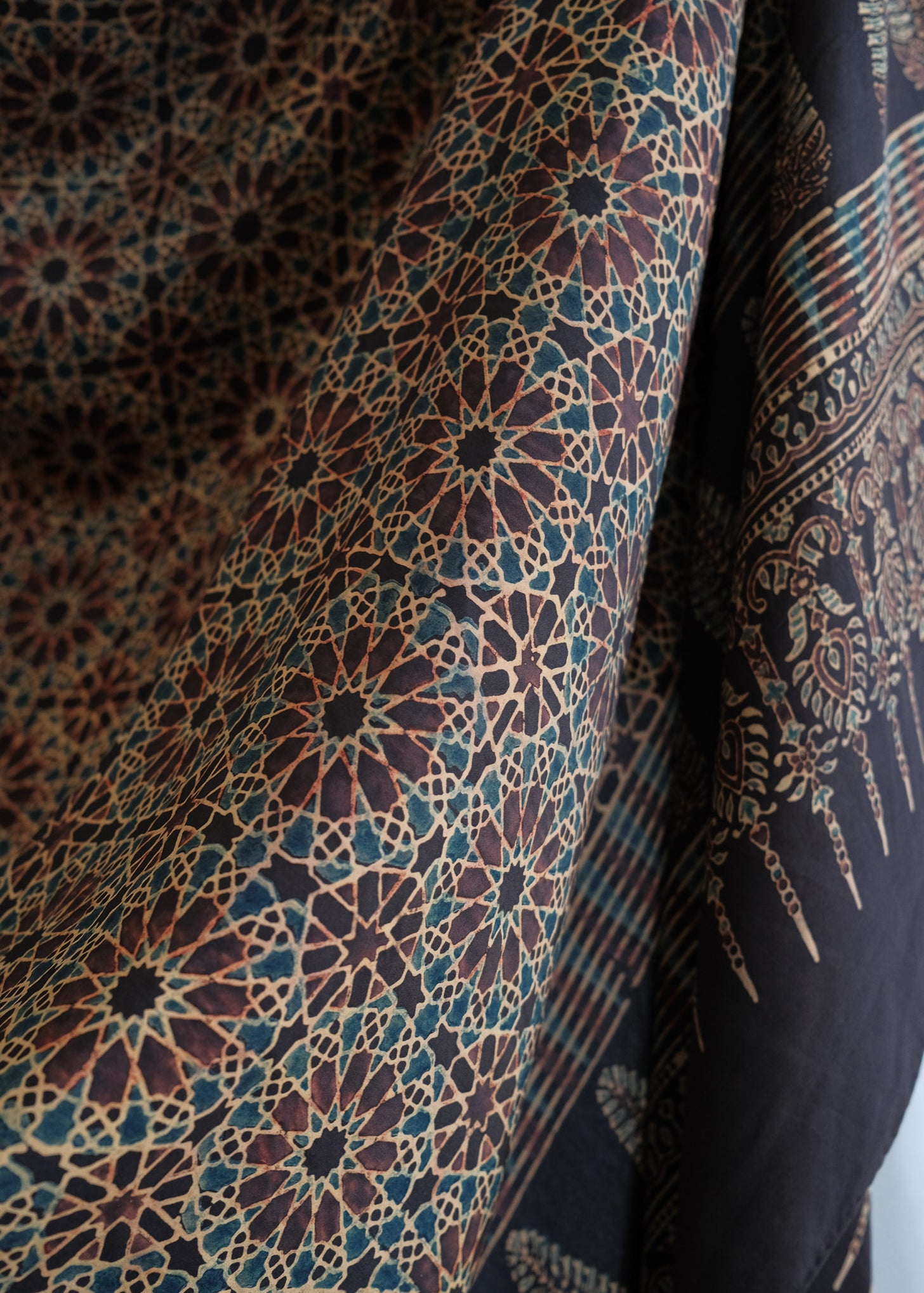 Ajrakh Block Print Shawl - Silk - Arabesque– MAIWA