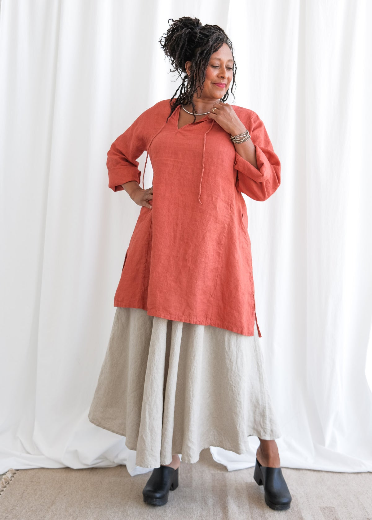 Amla Kurta - Naturally Dyed Linen - Madder