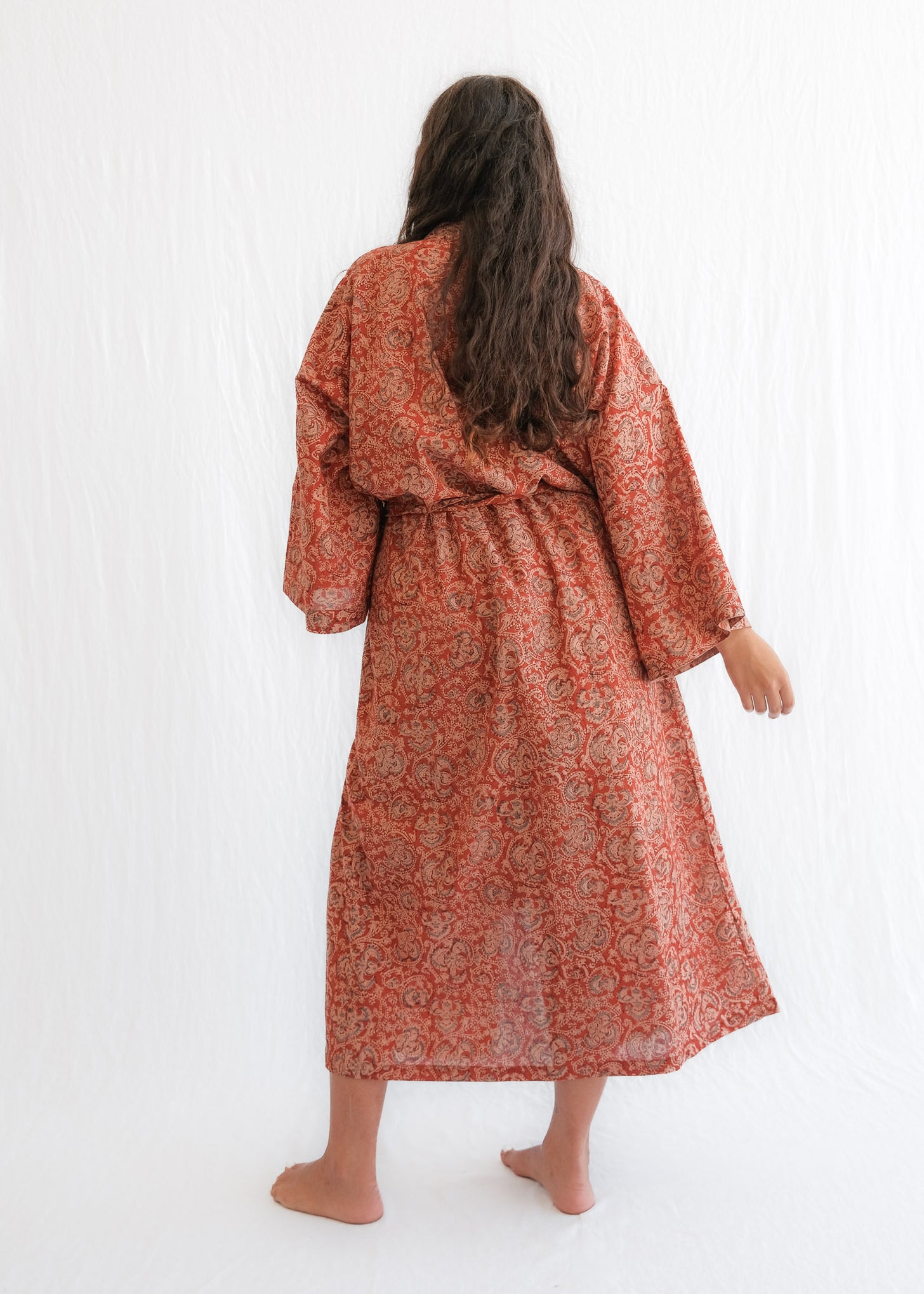 Bedu Robe Organic Cotton Block Print Kalamkari Saffron MAIWA