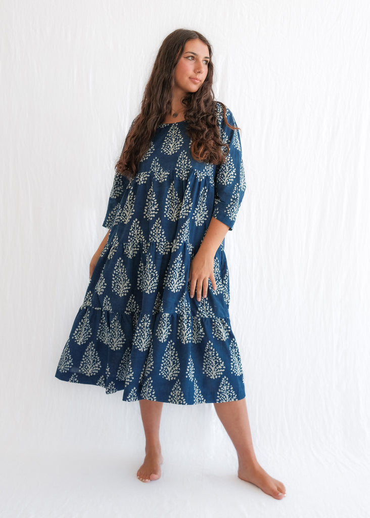 Indigo block sale print dress