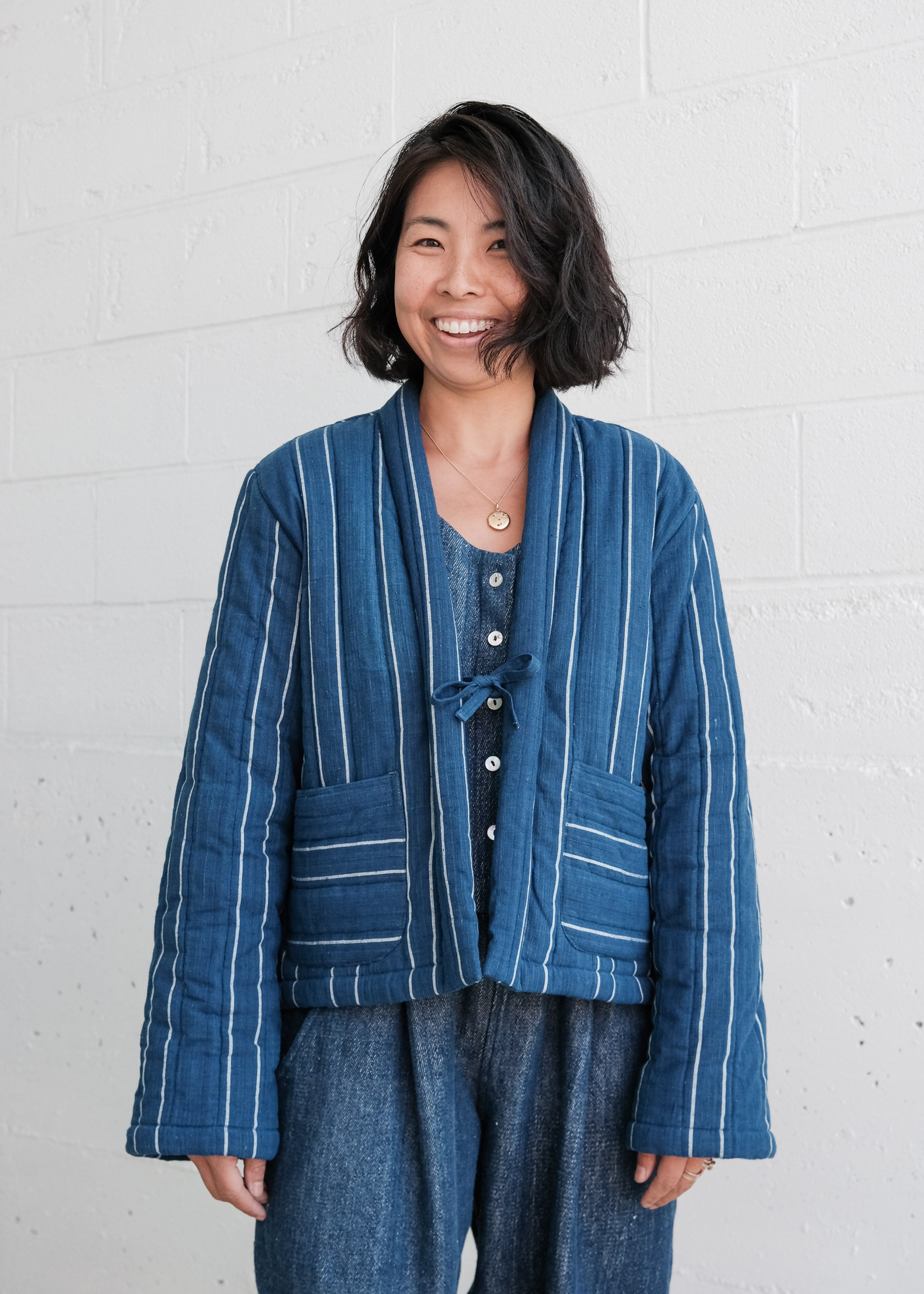 Quilted Juniper Jacket - Handwoven Cotton - Indigo Stripe– MAIWA