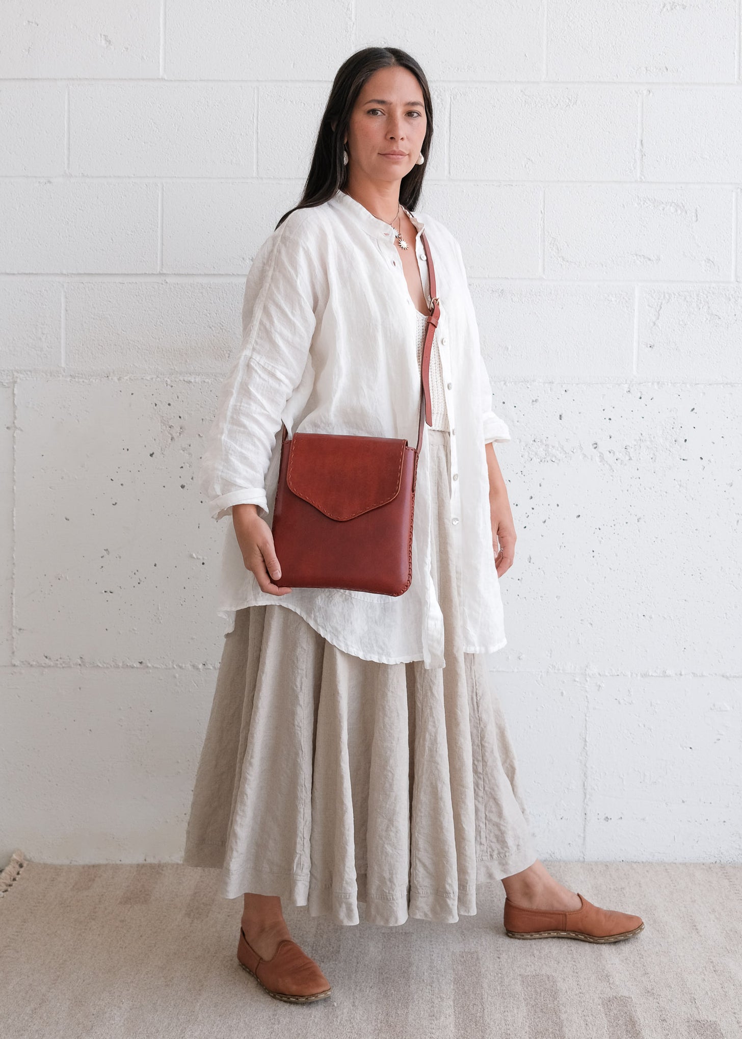 Leather Messenger Bag Red MAIWA