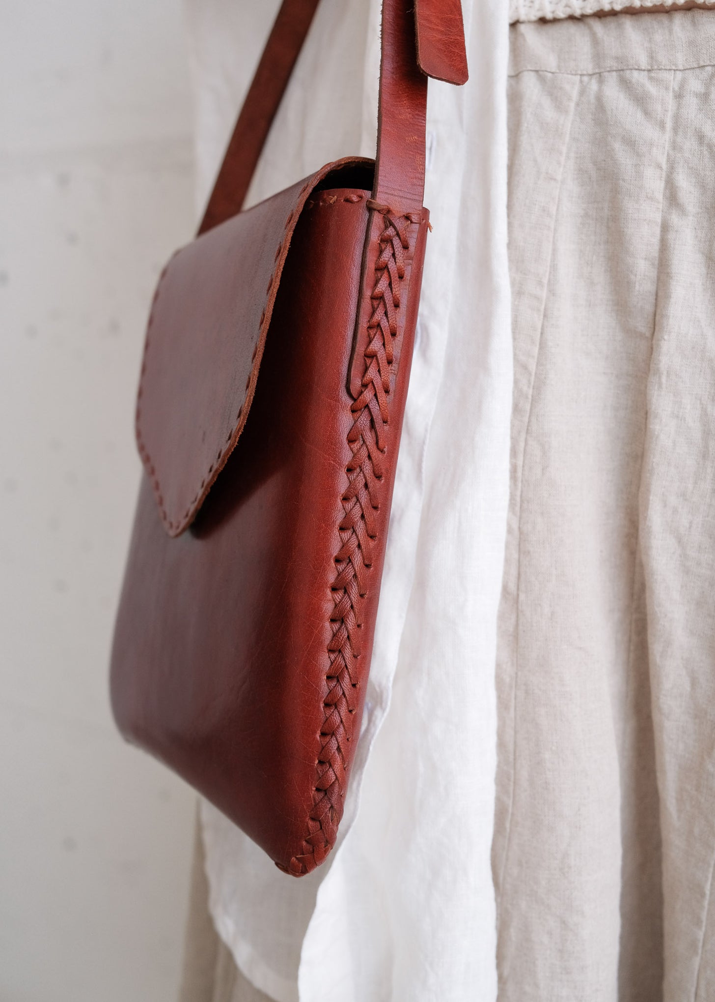Leather Messenger Bag Red MAIWA