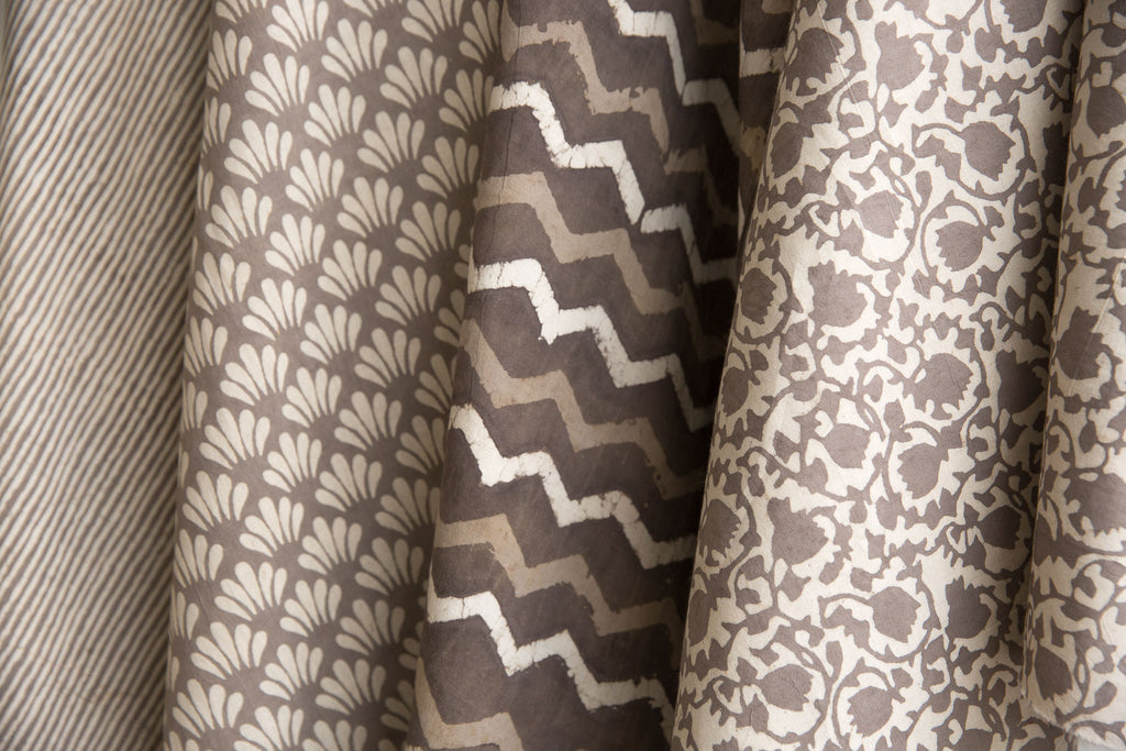 Organic Cotton fabric Block Printed with Natural Dyes grey floral
