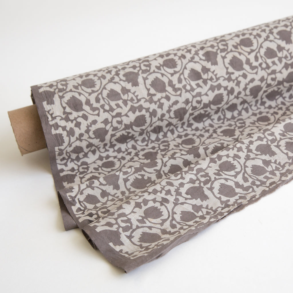 Organic Cotton fabric Block Printed with Natural Dyes grey floral
