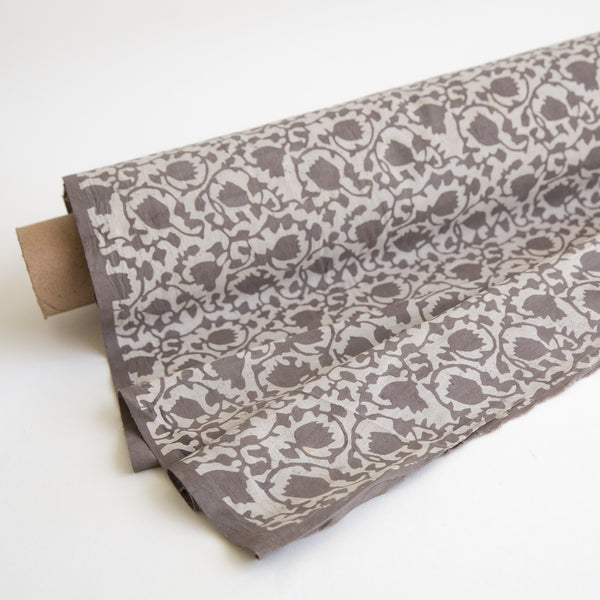 Organic Cotton fabric Block Printed with Natural Dyes grey floral