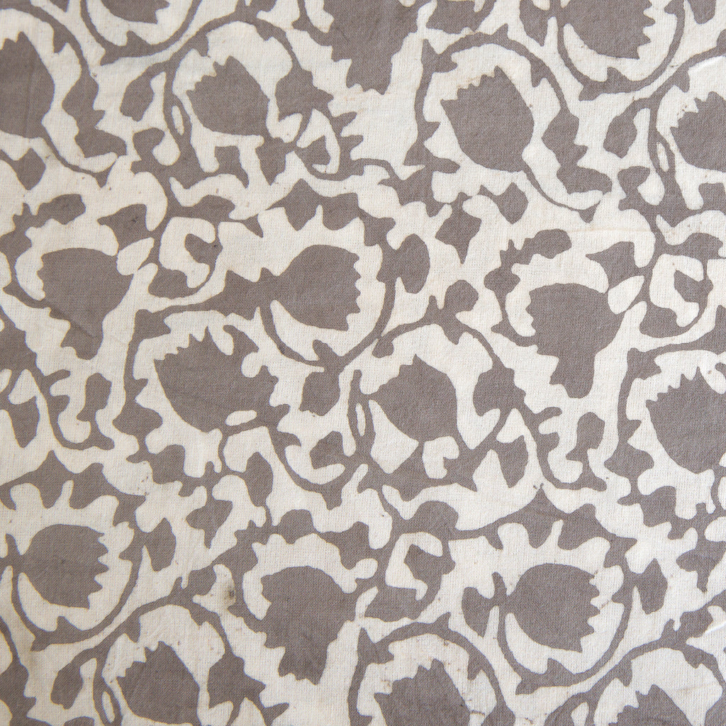 Organic Cotton fabric Block Printed with Natural Dyes grey floral