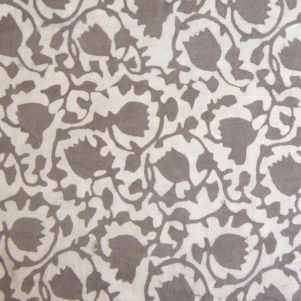 Organic Cotton fabric Block Printed with Natural Dyes grey floral