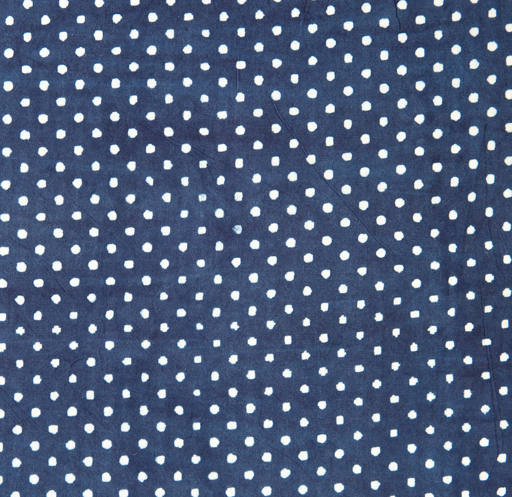 polka dot organic cotton yardage block printed with natural indigo fabric