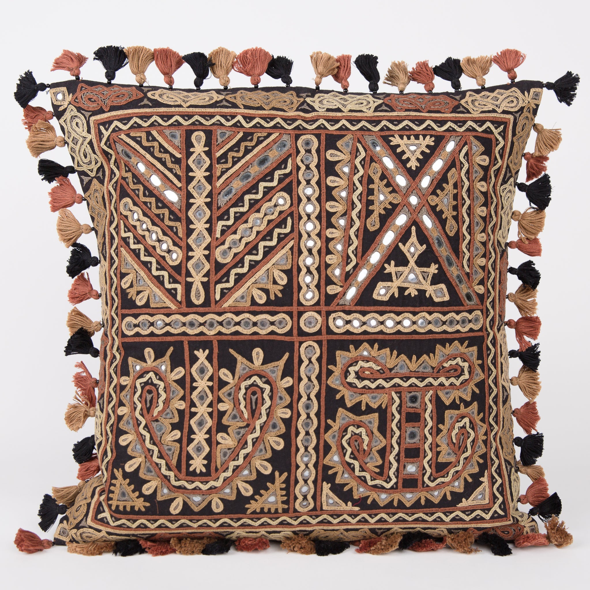 Multicolor - Kala Raksha Rabari Hand Embroidery Cotton Cushion Cover (16 x 16 in)
