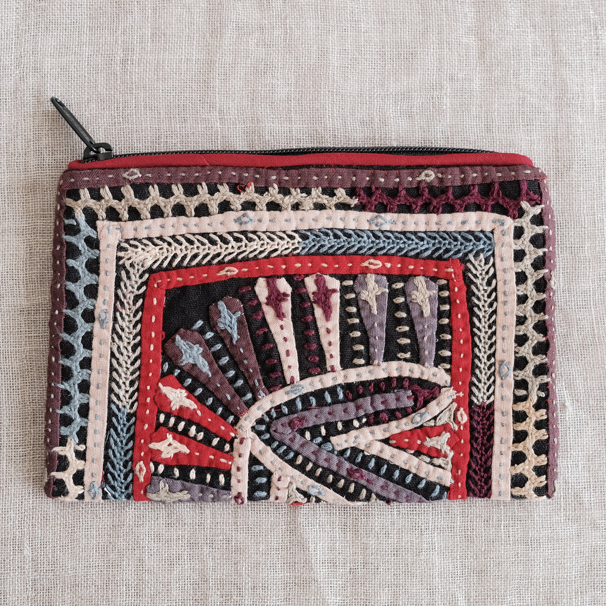 Multicolor - Kutch Pakko Neran Hand Embroidered Cosmetic Pouch 203