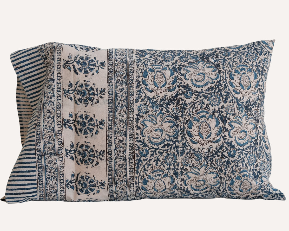 Organic Cotton Pillow Case Kalamkari Indigo Garden MAIWA