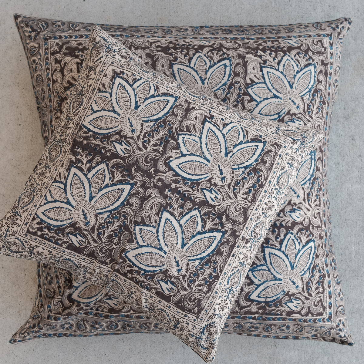 Organic Cotton Cushion Cover Kalamkari Night Bloom MAIWA