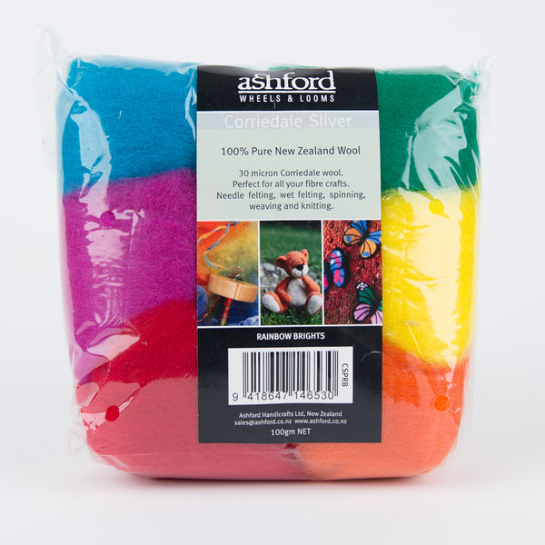 Ashford Corriedale Wool Roving Pack - Rainbow Brights - A Child's